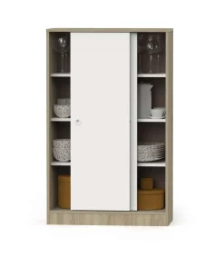 Armario bajo multiusos Tibet 2 correderas acabado roble cambrian/blanco, 120 cm(alto)74 cm(ancho)33 cm(largo)