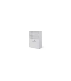 Armario mediano con puertas bajas para oficina o estudio acabado blanco, 141.6 cm(alto)93 cm(ancho)42.5 cm(fondo)
