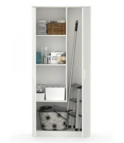 Armario multiuso Carles con escobero acabado blanco, 180cm(alto) 80cm(ancho) 35cm(fondo)