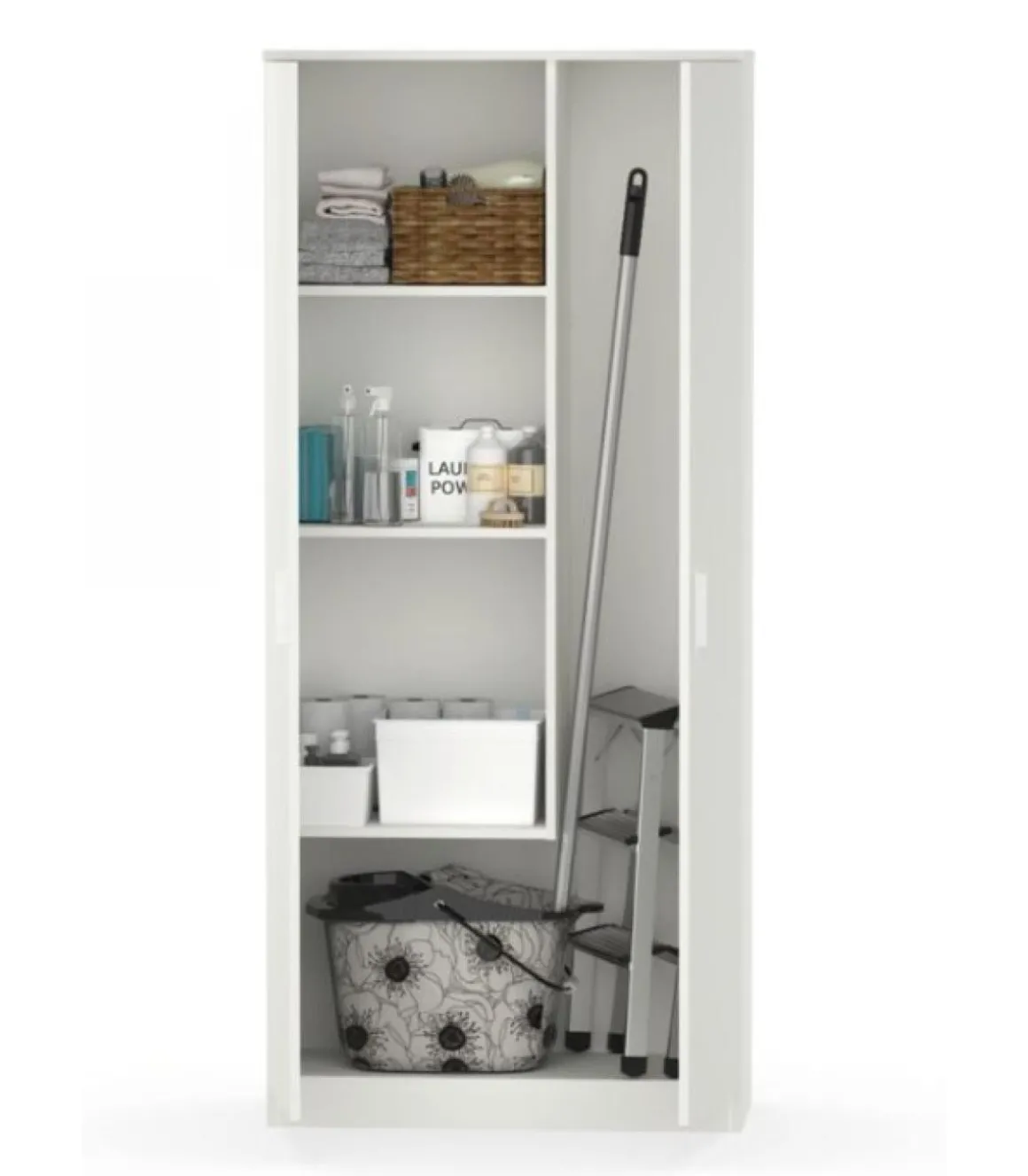 Armario multiuso Carles con escobero acabado blanco, 180cm(alto) 80cm(ancho) 35cm(fondo)