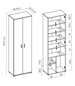 Armario multiusos Carmen 2 puertas acabado Natural, 6 estantes 61 cm(ancho) 190 cm(altura) 35 cm(fondo)
