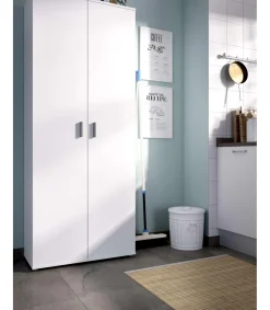 Armario multiusos Diego acabado blanco 2 puertas escobero 78 cm(ancho) 190 cm(altura) 35 cm(fondo)