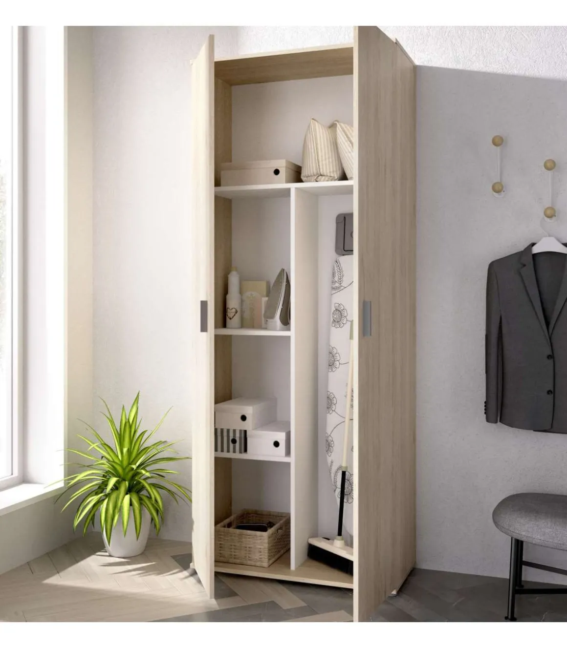 Armario multiusos en acabado Natural multiusos 2 puertas escobero 78 cm(ancho) 190 cm(altura) 35 cm(fondo)