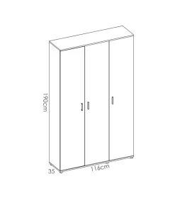 Armario multiusos Luna en acabado blanco 3 puertas 116 cm(ancho) 190 cm(altura) 35 cm(fondo)