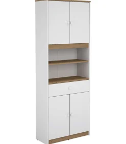 Armario multiusos tipo buffet 4 puertas acabado blanco/roble albar, 180cm(alto) 67cm(ancho) 31cm(largo)