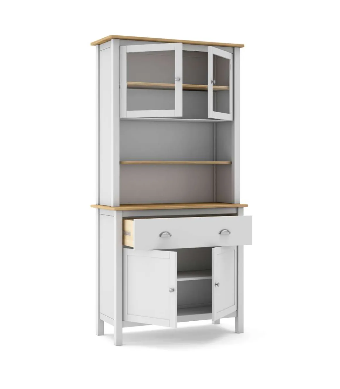 Armario multiusos tipo buffet 4 puertas 2 cajones Miguel acabado blanco/roble, 180.5cm(alto) 90cm(ancho) 40cm(largo)