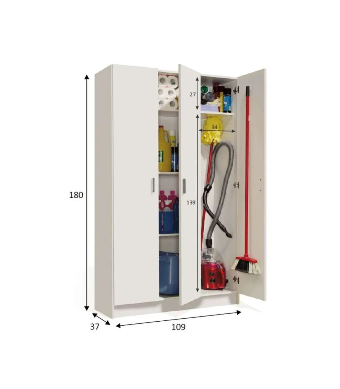 Armario multiusos tres puertas Milan en blanco, 109 cm(ancho) 180 cm(altura) 37 cm(fondo)