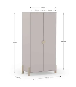 Armario 2 puertas abatible Emma acabado crema/cera blanca, 92.8cm(Ancho) 45cm(Fondo) 180cm(Alto