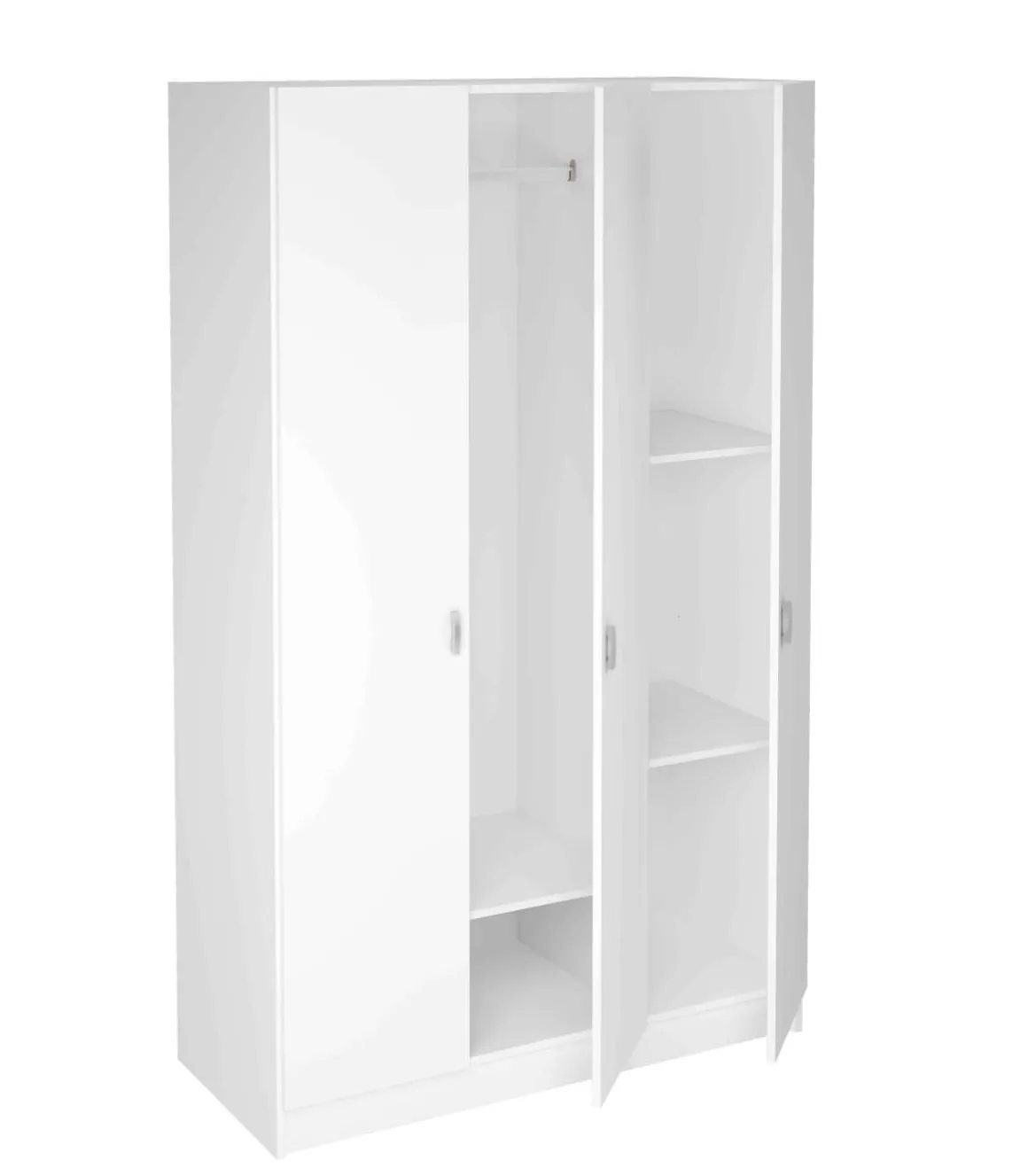 Armario 3 puertas abatibles acabado blanco, 200 cm(alto)128,2 cm(ancho)52 cm(fondo)