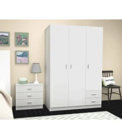 Armario 3 puertas abatibles 2 cajones acabado blanco, 180 cm(alto)120 cm(ancho)52 cm(fondo)