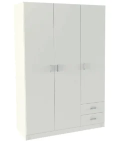 Armario 3 puertas abatibles 2 cajones acabado blanco, 180 cm(alto)120 cm(ancho)52 cm(fondo)