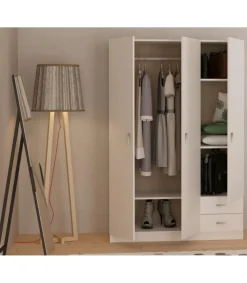 Armario 3 puertas abatibles 2 cajones acabado blanco, 180 cm(alto)120 cm(ancho)52 cm(fondo)