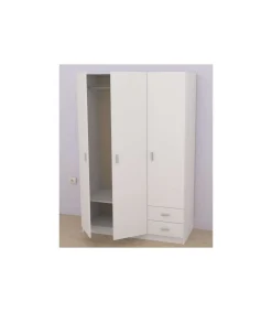 Armario 3 puertas abatibles 2 cajones acabado blanco, 180 cm(alto)120 cm(ancho)52 cm(fondo)