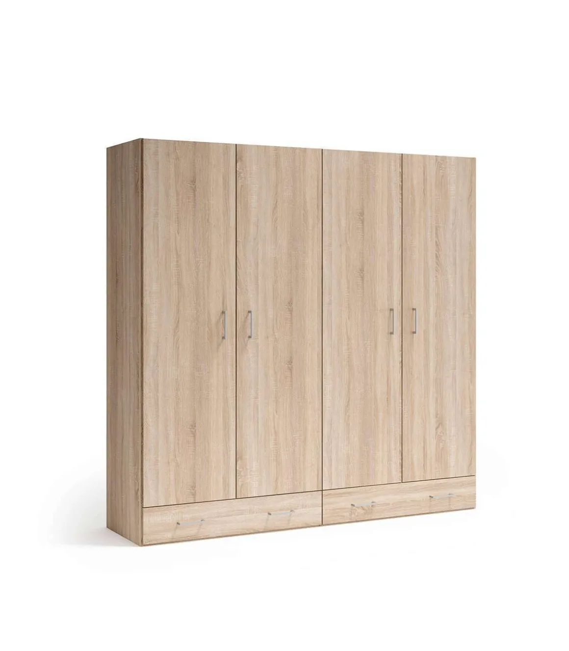 Armario 4 puertas abatibles 2 cajones acabado roble cambrian, 197cm(alto) 197cm(ancho) 51cm(fondo)