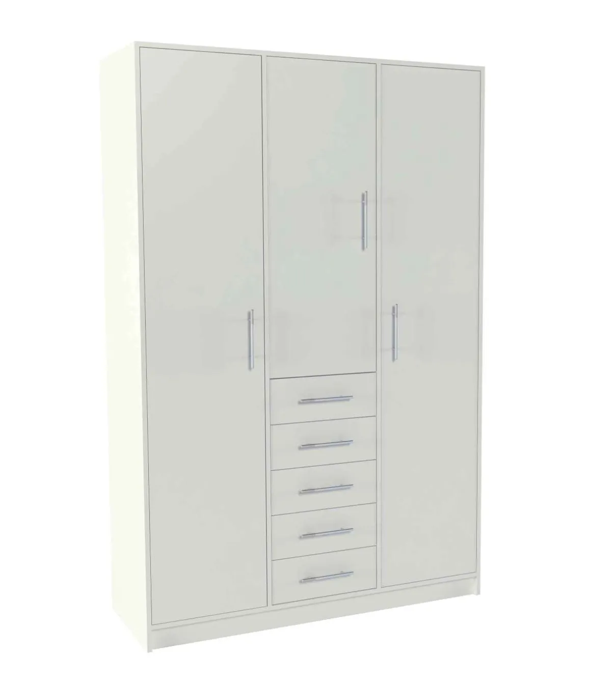 Armario 3 puertas abatibles 5 cajones acabado blanco, 200 cm(alto)130 cm(ancho)50 cm(fondo)