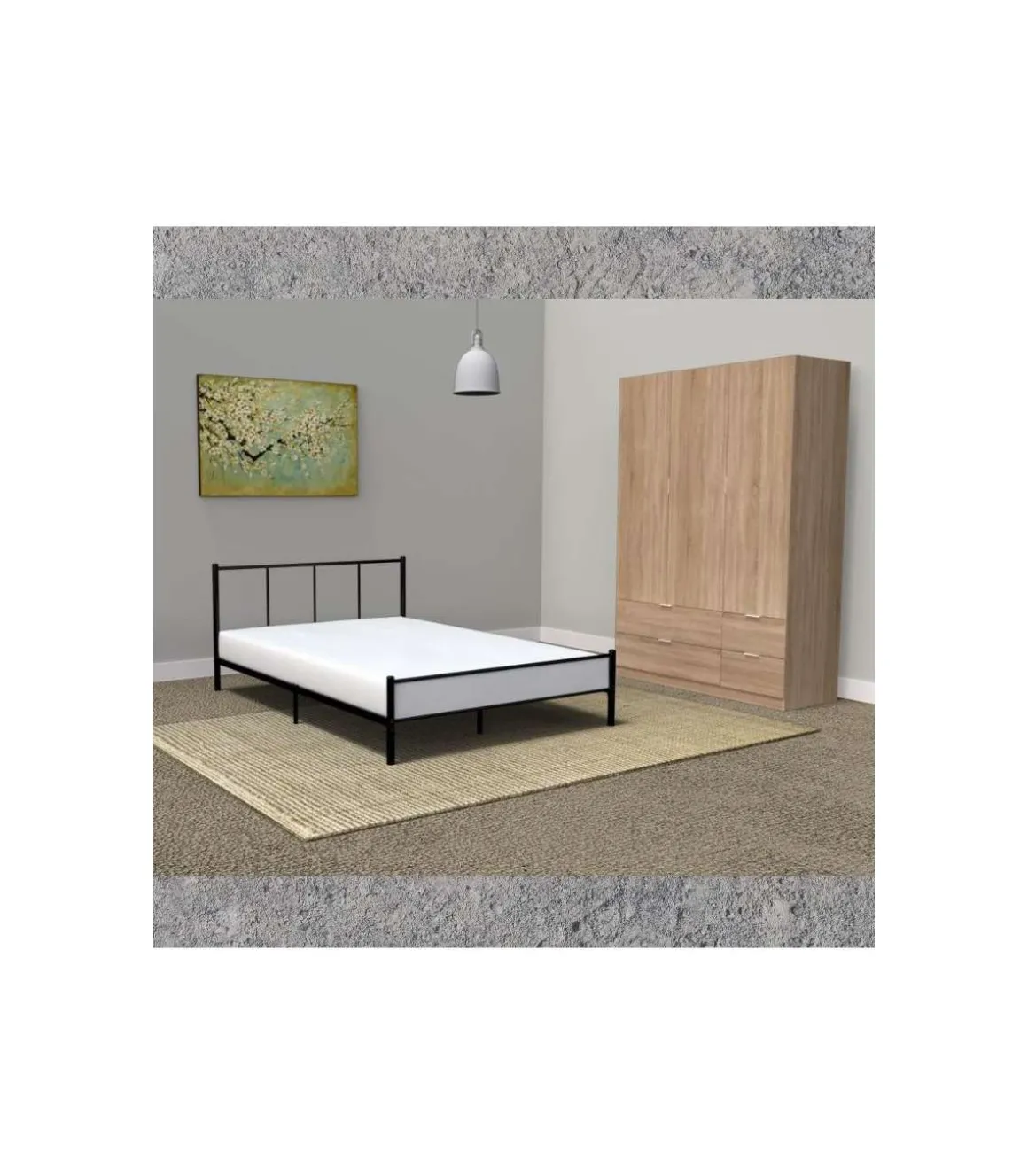 Armario 3 puertas abatibles 4 cajones acabado roble. 200cm(alto). 135cm(ancho). 52cm(fondo).
