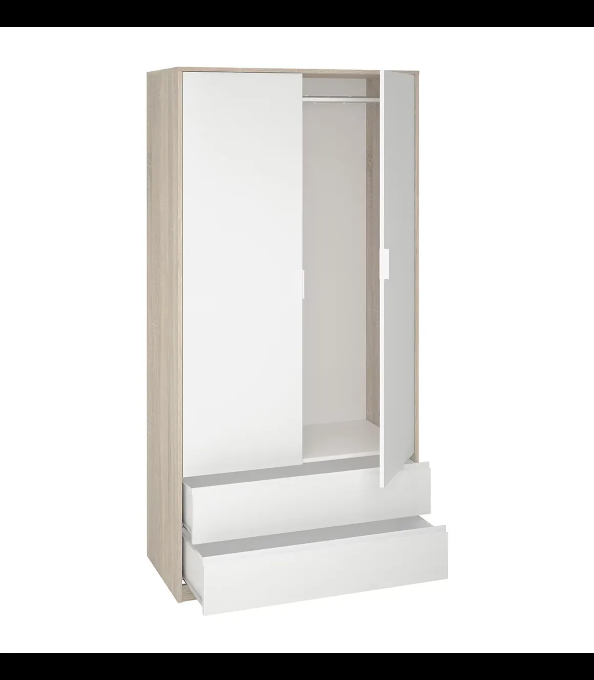 Armario 2 puertas 2 cajones abatibles acabado roble cortez/blanco 200 cm(alto)100 cm(ancho)50 cm(fondo)