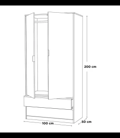 Armario 2 puertas 2 cajones abatibles acabado roble cortez/blanco 200 cm(alto)100 cm(ancho)50 cm(fondo)