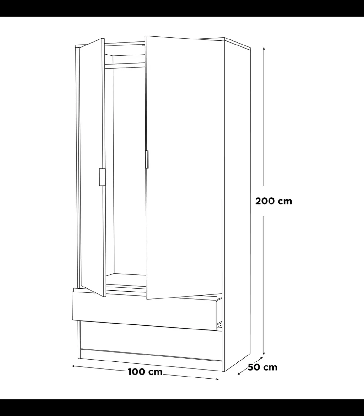 Armario 2 puertas 2 cajones abatibles acabado roble cortez/blanco 200 cm(alto)100 cm(ancho)50 cm(fondo)