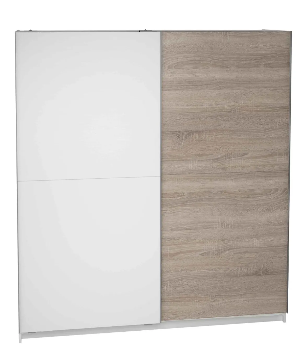 Armario 2 puertas correderas acabado en blanco/roble, 200 cm(alto)180 cm(ancho)60 cm(fondo)