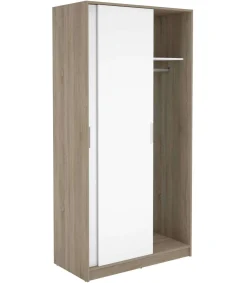Armario 2 puertas correderas acabado roble/blanco, 200 cm(alto)100 cm(ancho)50 cm(fondo.