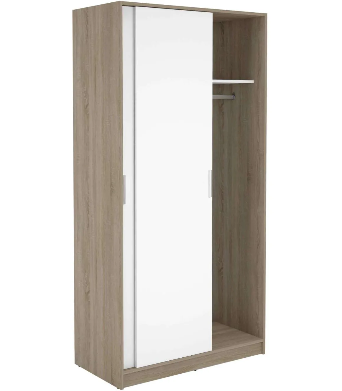 Armario 2 puertas correderas acabado roble/blanco, 200 cm(alto)100 cm(ancho)50 cm(fondo.
