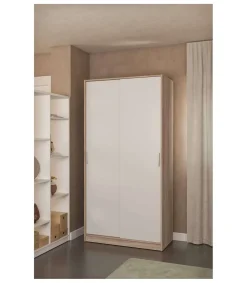 Armario 2 puertas correderas acabado roble/blanco, 200 cm(alto)100 cm(ancho)50 cm(fondo.