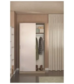 Armario 2 puertas correderas acabado roble/blanco, 200 cm(alto)100 cm(ancho)50 cm(fondo.