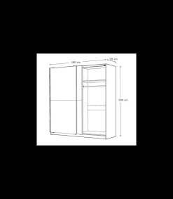 Armario 2 puertas correderas acabado en blanco poro, 200 cm(alto)180 cm(ancho)60 cm(fondo)