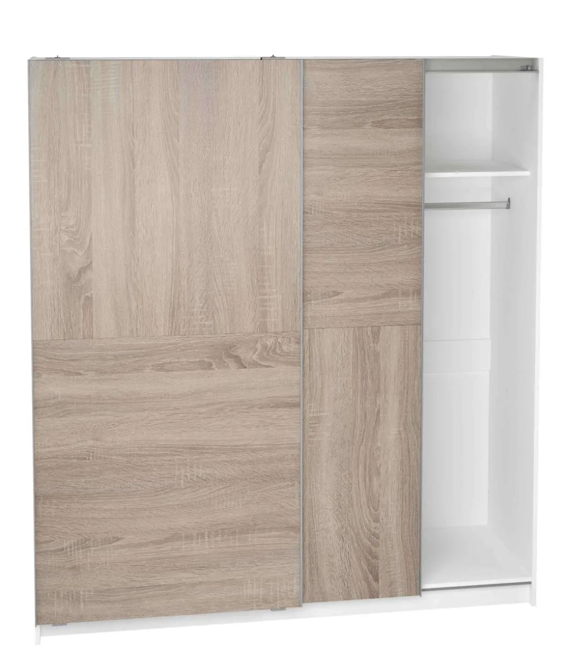 Armario 2 puertas correderas acabado en roble cortez/blanco, 200 cm(alto)180 cm(ancho)60 cm(fondo)