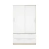 Armario puertas correderas Celia acabado blanco/natural, 204 cm(alto)120 cm(ancho)65 cm(largo