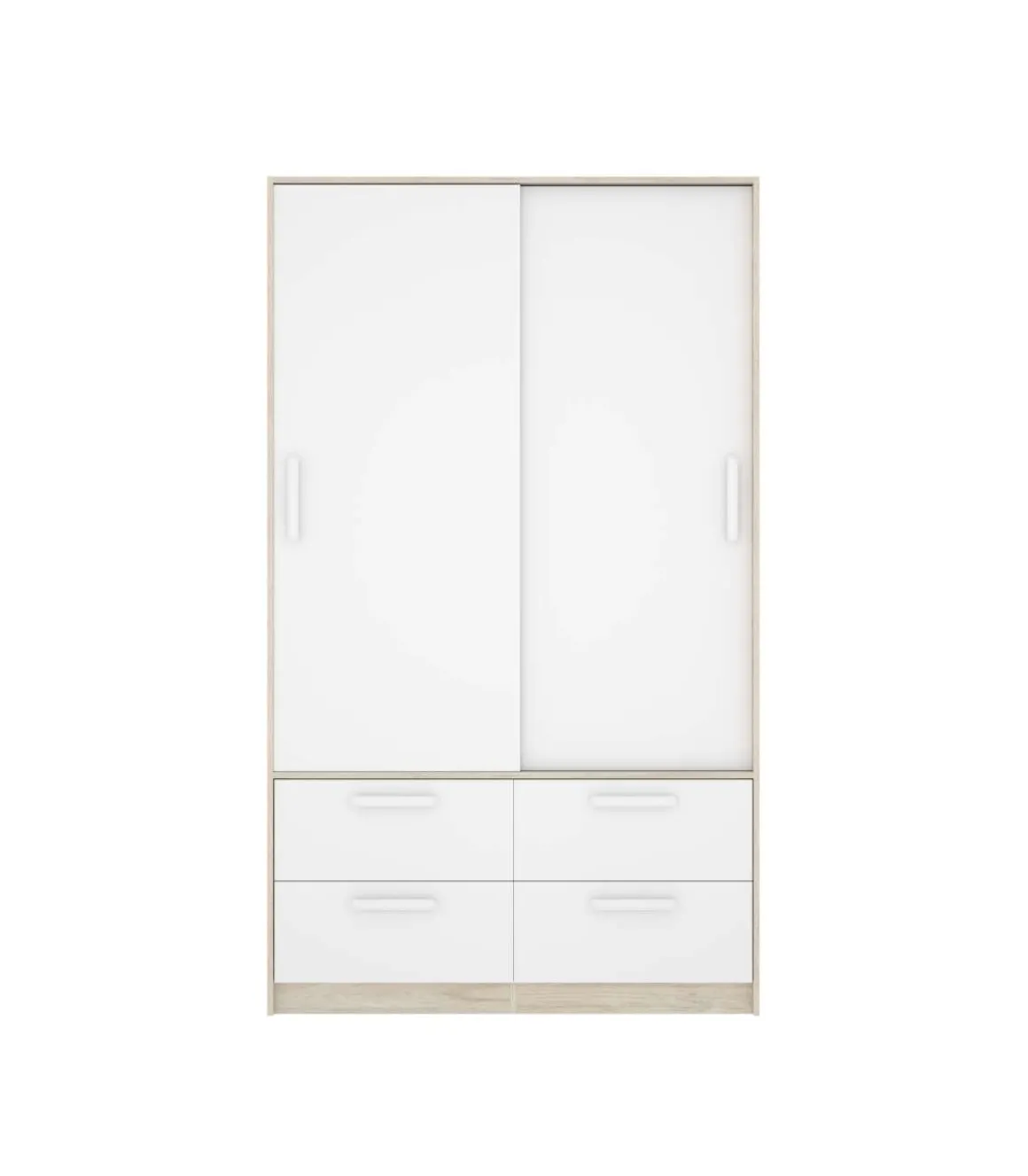 Armario puertas correderas Celia acabado blanco/natural, 204 cm(alto)120 cm(ancho)65 cm(largo