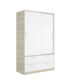 Armario puertas correderas Celia acabado blanco/natural, 204 cm(alto)120 cm(ancho)65 cm(largo