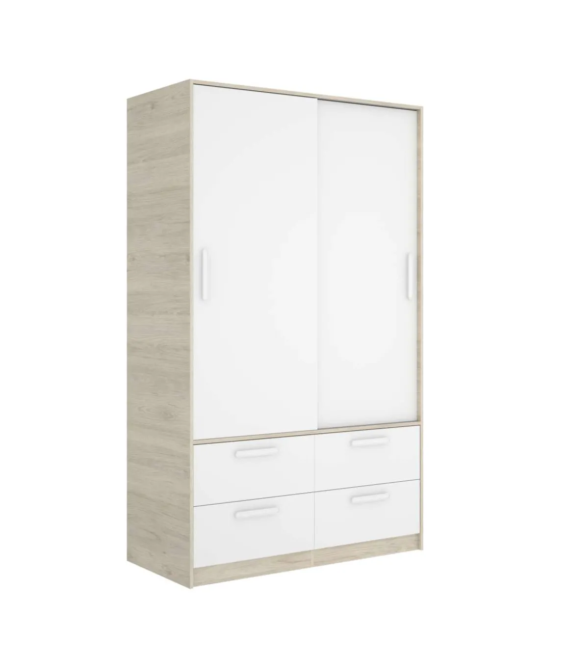 Armario puertas correderas Celia acabado blanco/natural, 204 cm(alto)120 cm(ancho)65 cm(largo
