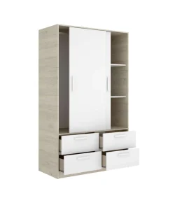 Armario puertas correderas Celia acabado blanco/natural, 204 cm(alto)120 cm(ancho)65 cm(largo