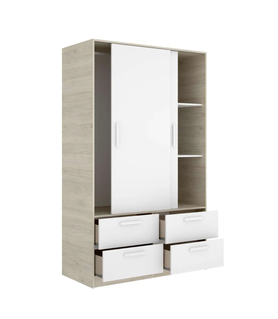 Armario puertas correderas Celia acabado blanco/natural, 204 cm(alto)120 cm(ancho)65 cm(largo