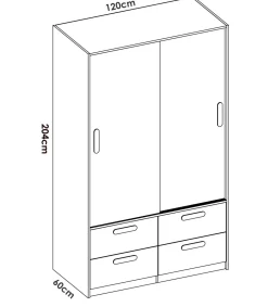 Armario puertas correderas Celia acabado blanco/natural, 204 cm(alto)120 cm(ancho)65 cm(largo