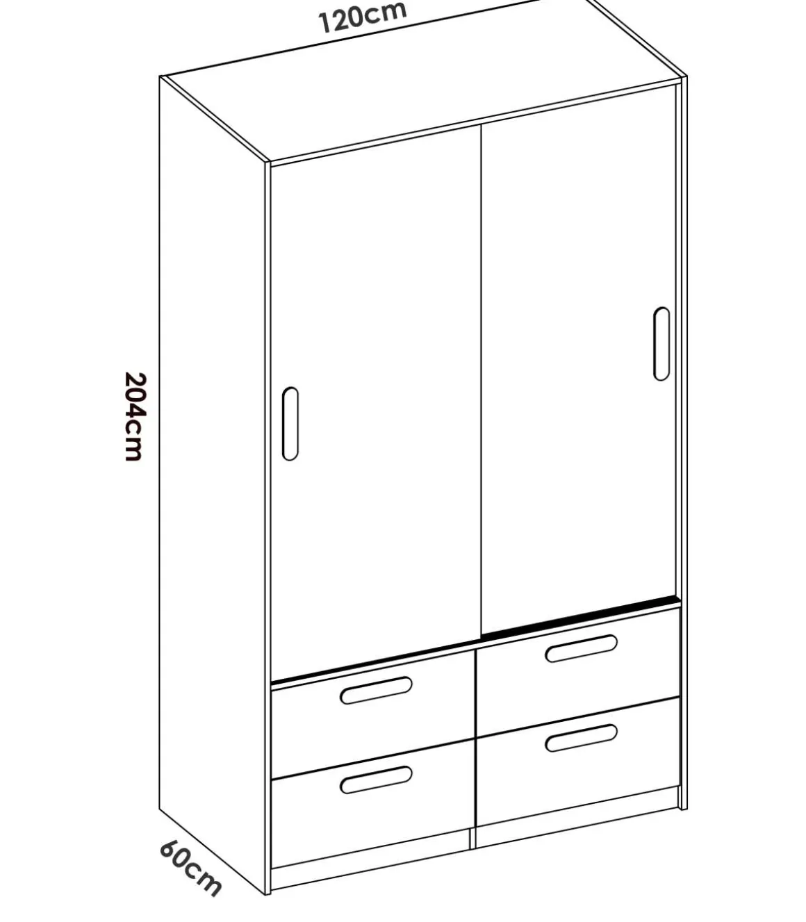 Armario puertas correderas Celia acabado blanco/natural, 204 cm(alto)120 cm(ancho)65 cm(largo