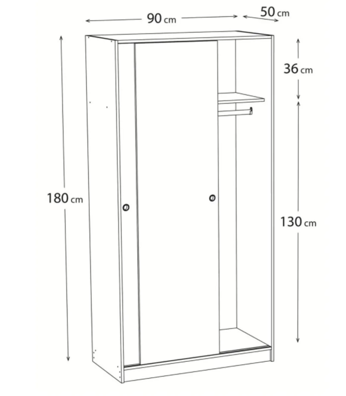 Armario 2 puertas correderas color acabado blanco 180 cm(alto)89,6 cm(ancho)50 cm(fondo)