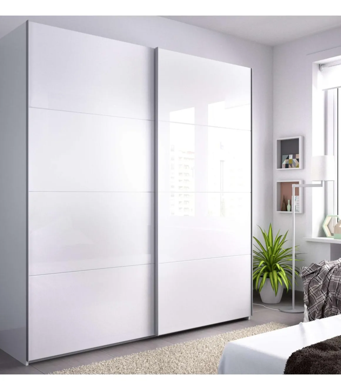 Armario 2 puertas correderas Lupión acabado blanco 204 cm(alto)180 cm(ancho)65 cm(largo)