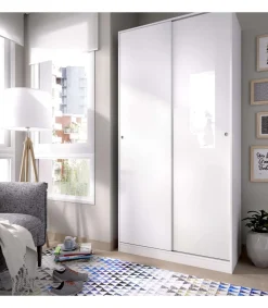 Armario puertas correderas Lupión en blanco brillo. Ancho 100 x fondo 50 x alto 204 cm.