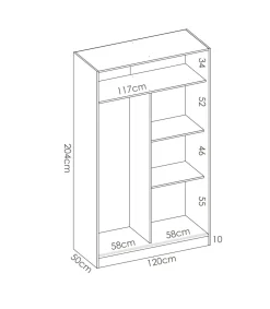 Armario puertas correderas Lupión en blanco brillo 204 cm(alto)120 cm(ancho)50 cm(largo)