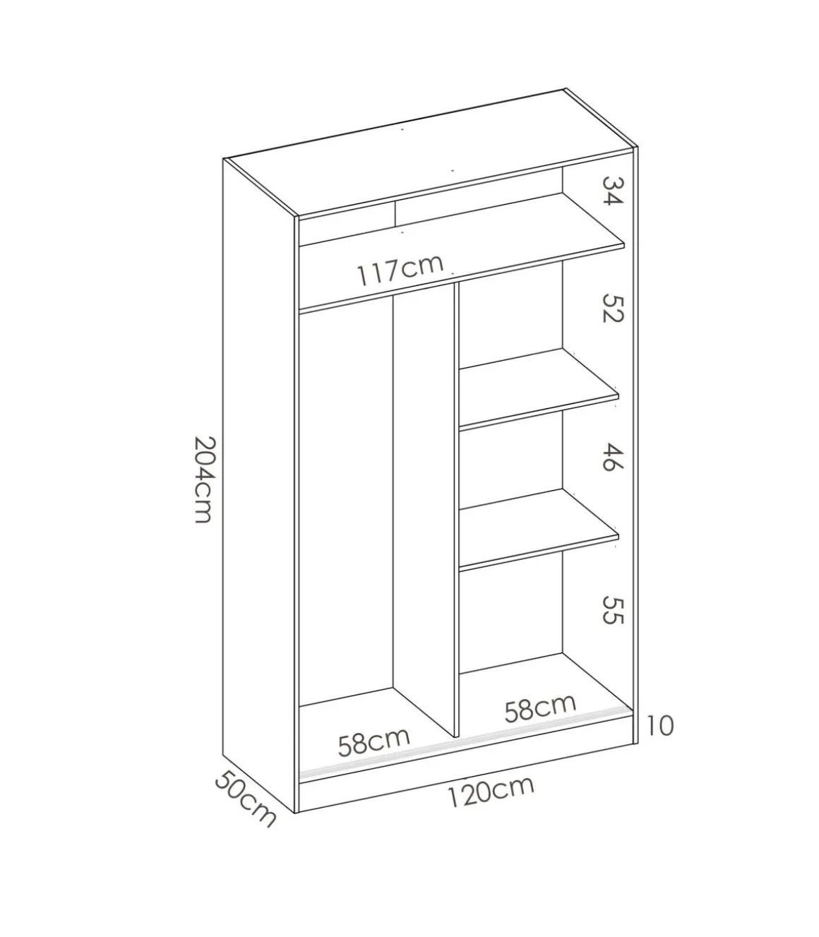 Armario puertas correderas Lupión en roble natural. 204 cm(alto)120 cm(ancho)50 cm(largo)