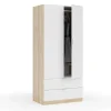 Armario ropero Berta 2 puertas 2 cajones acabado blanco/roble, 180 cm(alto)81 cm(ancho)52 cm(largo)