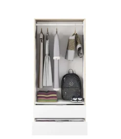 Armario ropero Berta 2 puertas 2 cajones acabado blanco/roble, 180 cm(alto)81 cm(ancho)52 cm(largo)