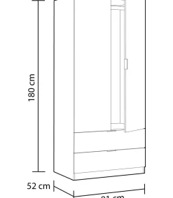 Armario ropero Berta 2 puertas 2 cajones acabado blanco/roble, 180 cm(alto)81 cm(ancho)52 cm(largo)