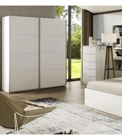 Armario ropero Cuya con dos puertas correderas acabado en blanco, 200cm(alto) 150cm(ancho) 60cm(largo)