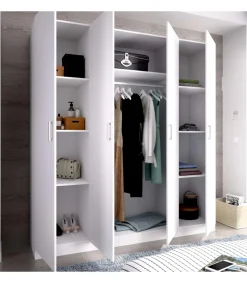 Armario ropero en blanco 4 puertas abatibles Huesa 215 cm(alto)200 cm(ancho)52 cm(fondo)