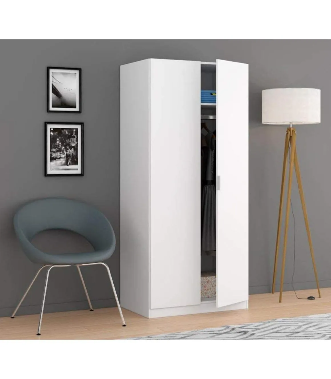 Armario ropero Herro 2 puertas acabado blanco 180 cm(alto)81 cm(ancho)52 cm(largo)