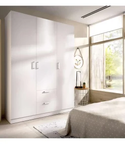 Armario ropero Huesa 3 puertas abatibles en blanco 215 cm(alto)150 cm(ancho)52 cm(largo)